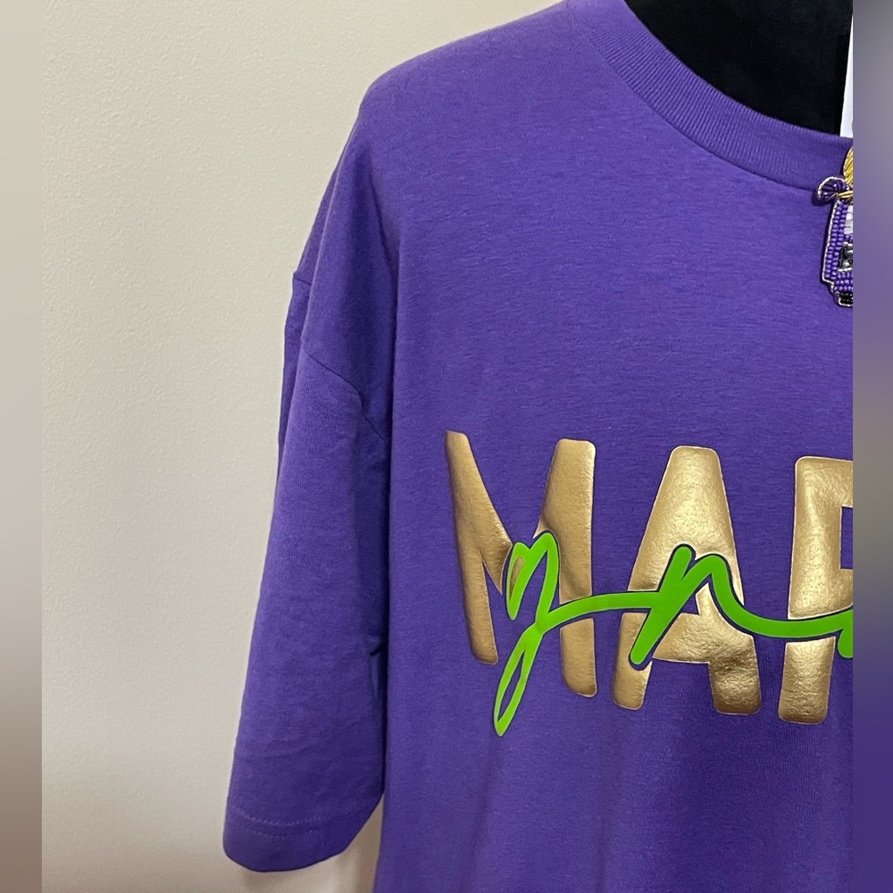 Mardi Gras Puff Lettered T-Shirt Purple Tee - Picture 3 of 3